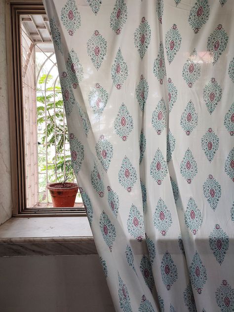 Minimal Curtains, Sheer Curtains Bedroom, Tie Dye Curtains, Indigo Curtains, Dye Curtains, Printed Cotton Curtain, Indian Curtains, Curtains Sheer, Print Curtains