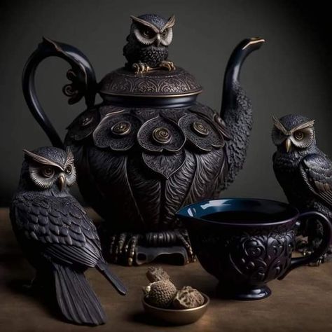 Owl Teapot, Fantasy Furniture, Gothic Furniture, Dark Home Decor, Goth Home, Goth Home Decor, Dark Home, Goth Decor, Fantasy Homes