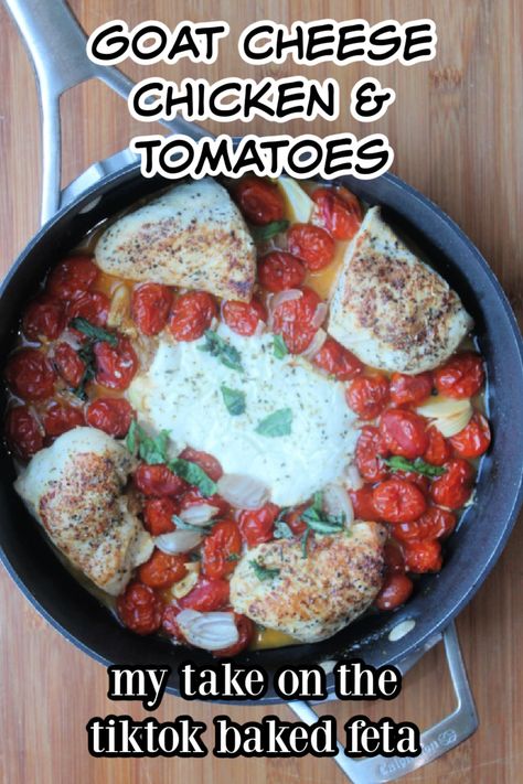 Chicken And Goat Cheese Recipe, Goat Cheese Chicken, Pasta Tiktok, Tomato Pasta Bake, Chicken And Cheese Recipes, Chicken Sausage Pasta, Goat Cheese Stuffed Chicken, Baked Goat Cheese, Goat Cheese Pasta