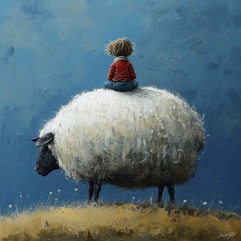 Sheep Art Painting, Lamb Illustration, Sheep Wall Art, Sheep Paintings, Painting Animals, Arte Peculiar, Sheep Art, Night Prayer, A Sheep