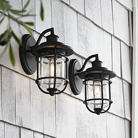 Markham 10 1/2"H Textured Black Outdoor Wall Lights Set of 2 Porch Wall Lights, Outdoor Wall Light Fixtures, Exterior Light Fixtures, Modern Nautical, Black Outdoor Wall Lights, Porch Wall, Patio Wall, Led Outdoor Wall Lights, Casa Exterior