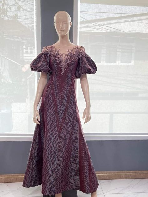 Batik Gown, Modern Filipiniana Dress, Batik Dress Modern, Thai Silk Dresses, Kebaya Modern Dress, Filipiniana Dress, Party Dress Classy, Batik Couple, Burmese Clothing