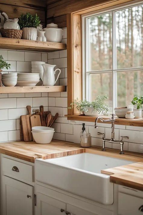 29 Small Cabin Aesthetic Ideas To Achieve The Perfect Cabin Vibe - Courtneys World West Coast Cabin Interior, Tiny Lake Cottage Interior, White Cabinets In Cabin, Outdoorsy House Decor, Wood Cabin Decor Interiors, Cottage Cabin Decor, Cozy Cottage Home Decor, Cozy Interior Aesthetic, Tiny Home Farmhouse Style