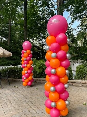 Balloon Columns for Graduation Party in Franklin Lakes, NJ | Graduation Party Sunset Graduation Party, Graduation Balloon Columns Ideas, Graduation Party Ideas Colorful, Orange And Pink Grad Party, Pink And Orange Graduation Party, Orange Graduation Party, Pink Graduation Party, Column Ideas, Backyard Graduation Party