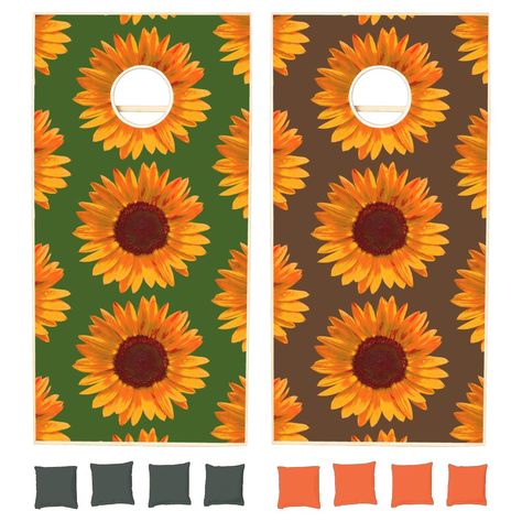 Cornhole Boards Designs, Pattern Minimalist, Trip Activities, Botanical Theme, Summer Sunflower, Wildflower Design, Cornhole Game, Company Picnic, Pattern Bag