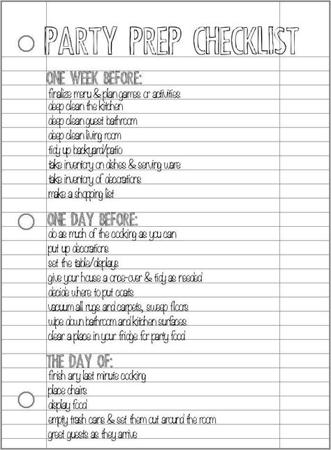 Party Prep Checklist | Pretty Providence Check Off List For Graduation Party, Birthday Preparation Checklist, Graduation Preparation List, Graduation Party List Checklist, Party Preparation Checklist, Prom Planning Checklist, Party To Do List, Prep Checklist, Prom Planning