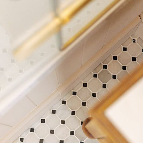 Nothing beats classic look of black and white octagon mosaic on the bathroom floor. Featuring Classic Octagon Marble Mosaic Credit:… | Instagram Marble Mosaic Bathroom Floor, Octagon Tile Bathroom, White Mosaic Bathroom, Marble Mosaic Bathroom, Mosaic Bathroom Floor, Mosaic Tile Bathroom Floor, Octagon Tile, Marble Mosaic Floor, White Marble Mosaic