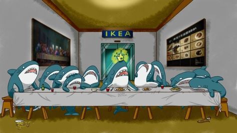 Blahaj Shark Wallpaper, Shark The, Shark Wallpaper Laptop, Ikea Shark, Comic Wallpaper, Shark Pictures, Shark Bait, Shark Plush, Sharks Funny