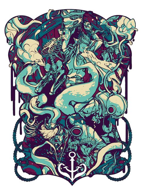 “Mermaids” by Coey Kuhn Coey Kuhn, Myth Aesthetic, Contest Poster, Commercial Diver, Ship In A Bottle, Tatoo Inspiration, Deep Sea Diver, Tattoos Quotes, Illustration Flat