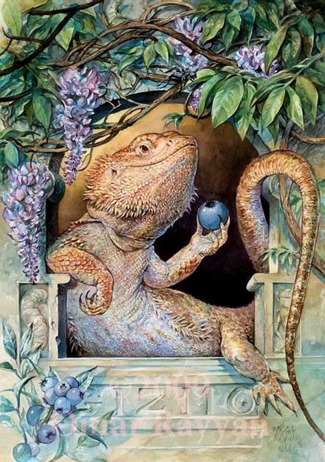 Omar Rayyan, Cute Reptiles, Arte Animal, Bearded Dragon, Dragon Art, Stitch Kit, Pics Art, Whimsical Art, Blueberries