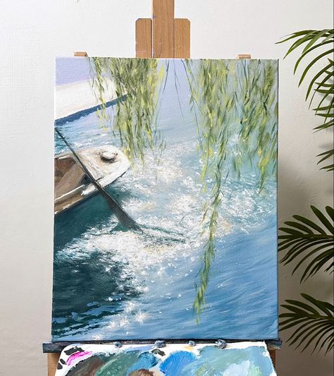 Painting Willow Tree, Long Canvas Painting, Long Canvas Painting Ideas, Lake Plants, Plants Painting, Creativity Illustration, Canvas Painting Ideas, Landscape Art Painting, Art Painting Gallery