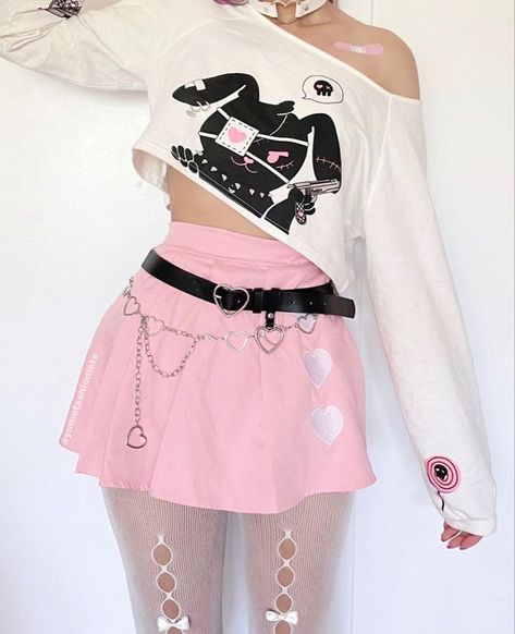 Pastel Goth, Pastel, Skirt, Pink, White