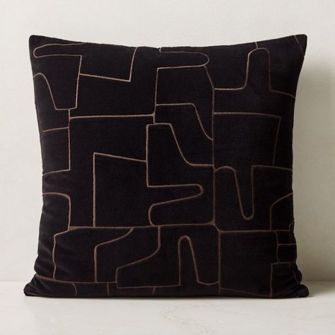 Arabella Black Velvet Modern Throw Pillow with Down-Alternative Insert 23'' + Reviews | CB2 | CB2 Cb2 Pillows, Jennifer Gray, Suede Throw Pillows, Brown Embroidery, Leather Throw Pillows, Silk Throw Pillows, Suede Pillows, Pillow Ideas, Room Refresh