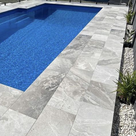 Marble Patio Floor, Marble Pool Coping, Marble Pool, Stone Pool Coping, Grey Pavers, Grey Marble Tile, Patio Floor, Car Porch, Pool Pavers