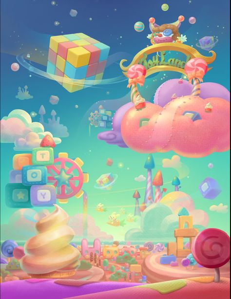 ArtStation - Mobile Game_toy6, H J W Games Illustration, Mobile Game Background, Toy Factory Illustration, Amusement Park Illustration, 2d Game Background, Toys Land, Bg Design, Game Background, Mobile Art