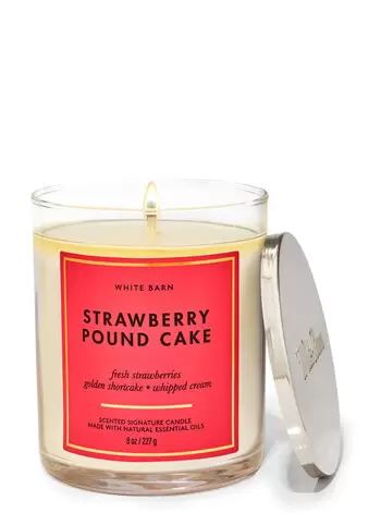 Strawberry Pound Cake Signature Single Wick Candle | Bath & Body Works Strawberry Pound Cake, Pound Cake With Strawberries, Bath And Body Work, Bath Candles, Candle Cake, Best Fragrances, 3 Wick Candles, Bath And Bodyworks, Wick Candle