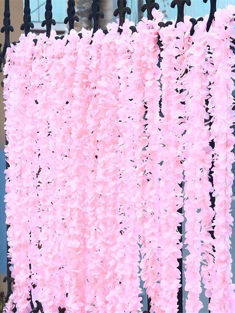 Pale Pink Party Decorations, Pink Outdoor Decor, Light Pink Party Decorations, Hot Pink Wall Decor, Vines Hanging, Hot Pink Walls, Wisteria Flower, Birthday Decorations At Home, Flower Vines