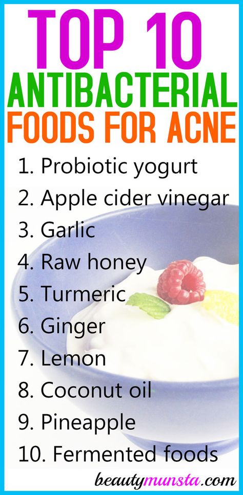 Eat these top 10 antibacterial foods for acne to help keep those ugly pimples away! Eating powerful antibacterial foods can help treat acne from the inside! Acne is caused by bacteria, such as Propionibacterium acnes. Antibacterial foods fight off this bacteria from within the body, which prevents acne from popping out your skin! Without further … Antibacterial Foods, Food For Acne, Food For Glowing Skin, Probiotic Yogurt, Natural Acne Remedies, Natural Acne, Home Remedies For Acne, Treat Acne, Baking Soda Shampoo