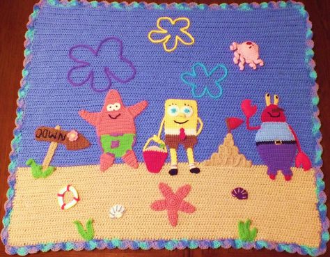 connie's spot | Connie's Spot©: Spongebob's and Friends Blanket Spongebob Crochet Blanket, Crochet Spongebob, Friends Blanket, Crochet Animal Hats, Crochet Free Patterns, Decorating Party, Party Tips, Animal Hats, Crochet Afghans