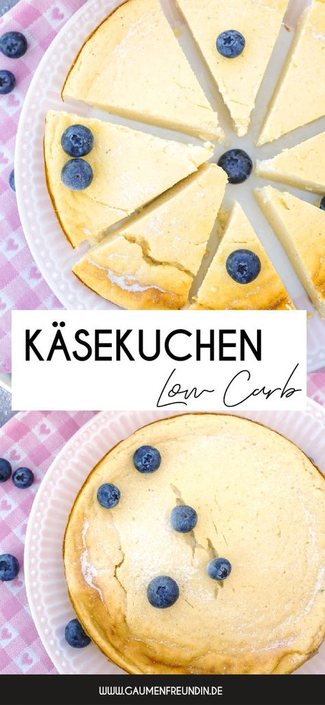 Super einfacher und figurfreundlicher Low Carb Käsekuchen mit nur 6 Zutaten. Ihr braucht Magerquark, eine halbe Zitrone, ein Päckchen Vanillepudding-Pulver, Milch, Xucker und Eier für diesen super leckeren Cheesecake - Gaumenfreundin Foodblog #cheesecake #lowcarb #backen Low Sugar Diet Recipes, Healthy Low Fat Recipes, Dinner Recipes Healthy Low Carb, Law Carb, Low Carb Low Fat Recipes, Low Carb Cake, Low Carb Cheesecake, Diet Recipes Easy, No Carb Recipes