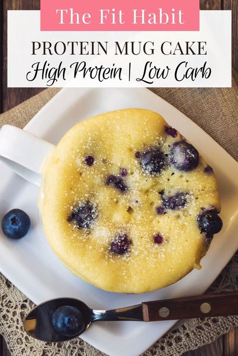 Blueberry Protein Mug Cake, Protein Cake In A Mug, Recipes With Unsweetened Applesauce, Protein Mug Cake Recipe, Protien Mug Cake, Cake In A Mug Recipe, Microwave Cakes, Protein Blueberry, Protein Mug Cake