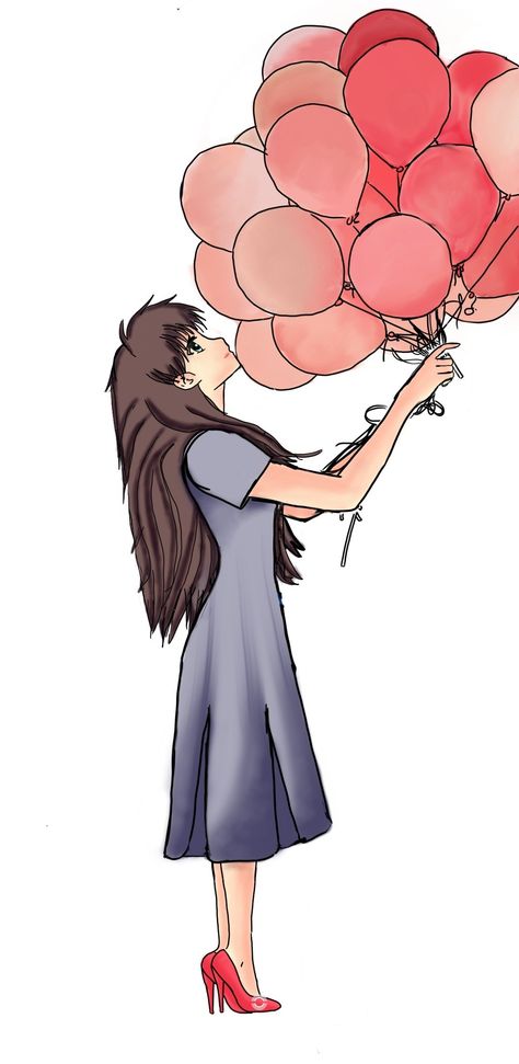 A cute anime teen holding dozens of balloons of different shades of pink in her hand with elegance Balloons Drawing, Girl Holding Balloons, Holding Balloons, Its A Girl Balloons, Hand Drawing, Cute Animal Drawings, Make Art, Animal Drawings, Cute Animals