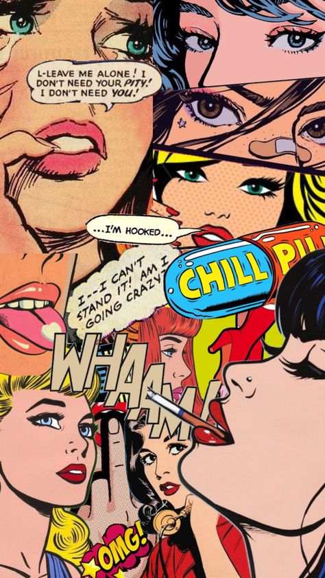 #popartfun Comic Style Aesthetic, Pop Art Collage Graphic Design, Pop Music Aesthetic Wallpaper, Pop Art Background Design, Comic Style Wallpaper, Pop Art Aesthetic, Pop Art Comic Girl, Radio Video, 3d Karakter