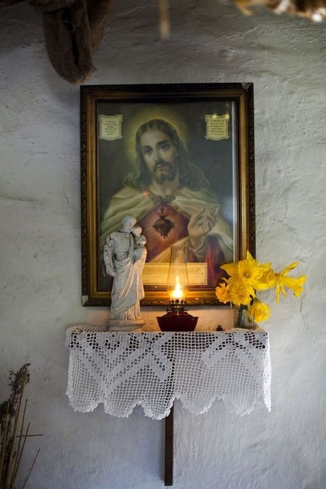 Pub Basement, Icon Corner, Home Altar Catholic, Irish Kitchen, Donal Skehan, Family Altar, Irish Cooking, Irish Houses, Catholic Altar