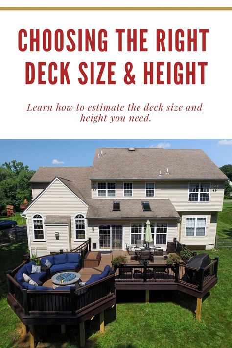 You know you want a new deck, but what size and height is ideal for your outdoor space and needs? Read our blog to find out! Decks For Small Houses, Deck Size Layout, Two Level Deck Ideas Layout, Multilevel Deck Ideas Layout, Deck Size Guide, Deck And Patio Combo Backyards, Wrap Around Deck Ideas, 16x16 Deck, Deck Sizes