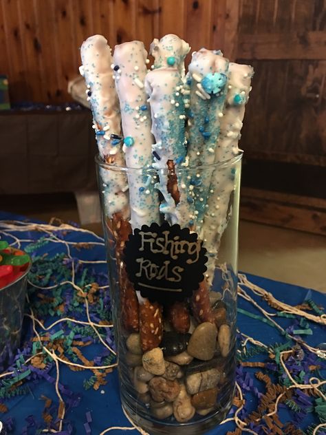 Fishing Rod Pretzel Sticks, Fish Party, Pretzel Sticks, Almond Bark, Fishing Rods, Fishing Rod, Cake Ideas, Making Out, Shower Ideas