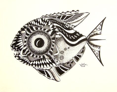 Scarpace Fish, Vincent Scarpace, Zentangle Animals, Art Final, Sea Life Art, Original Ink Drawing, Year 8, Fish Drawings, Zentangle Drawings