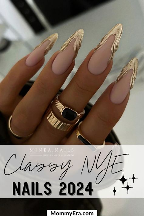 NYE Nail Ideas Coffin Nail Ideas New Years, New Year’s Eve Nails Design 2023, Nude Nye Nails, New Year’s Eve Acrylic Nails, New Year Nails Design 2024 Almond, New Year’s Eve Nails￼, Almond Nails New Years, January Nail Designs New Years 2024, 2024 Nail Ideas