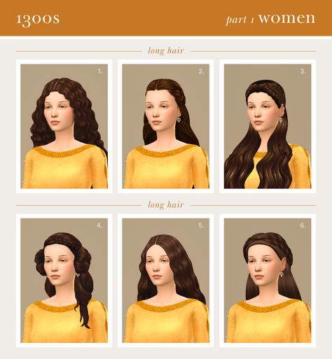 THE SIMLINE Middle Age Hair, Medieval Hair, 2000s Trends, Sims 4 Decades Challenge, Medieval Hairstyles, Sims Medieval, Unmarried Women, Pelo Sims, Evolution Of Fashion