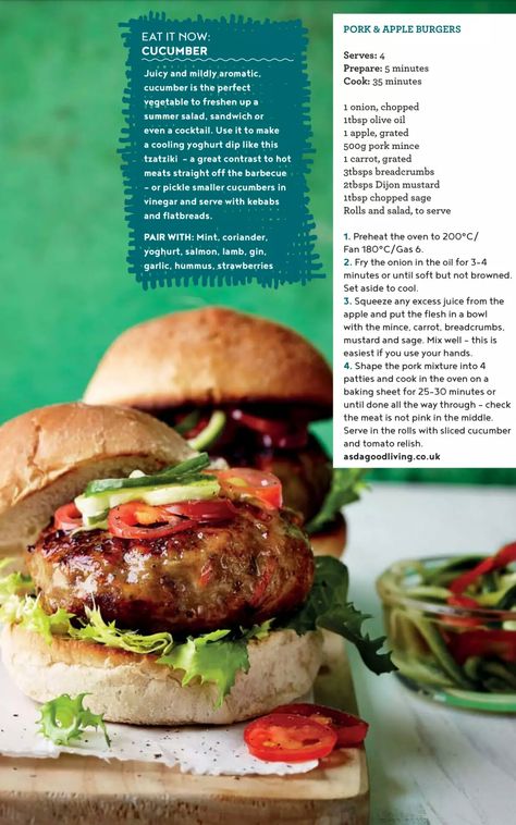 Pork and apple burgers Apple Pork Burgers, Pork And Apple Burgers, Donna Hay Recipes, Meat Cooking, Written Recipes, Apple Pork, Food Charlatan, Donna Hay, Tea Party Food