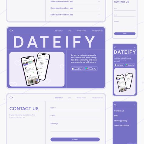 Today we want to share with you a website design concept for an innovative mobile app, allowing users to share their dating experiences with others. The design features a vibrant and bold purple color scheme, with a minimalistic logo that adds a touch of sophistication and simplicity to the overall design. Purple Website Design, Purple Website, Social App Design, Minimalistic Logo, Web Development Projects, Purple Color Schemes, Webpage Design, Dark Mode, Purple Design