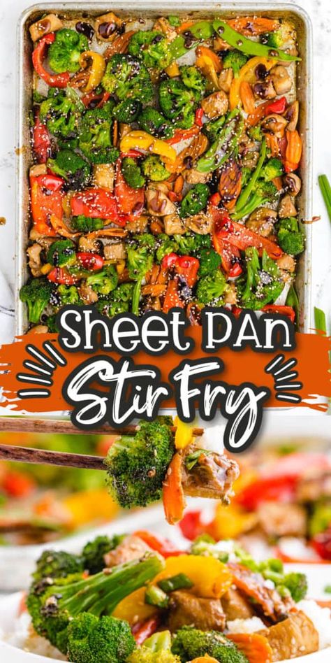 Sheet Pan Chicken Fried Rice, Sheet Pan Stir Fry Vegetables, Stir Fry Sheet Pan, Chicken Teriyaki Stir Fry Frozen Veggies, Sheet Pan Chicken Stir Fry, Sheet Pan Chicken Stir Fry With Vegetables, Easy Stir Fry With Frozen Veggies, Easy Rice Stir Fry Recipes, Stir Fry For A Crowd