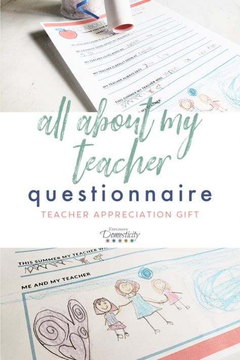 So fun for kiddos to answer questions and draw a picture of them with their teacher! Easy to send to teachers for distance learning too!   Teacher Appreciation Questionnaire - All About My Teacher free printable   #teachergift #teachers #teacherappreciation #teacherappreciationweek #teacherappreciationday #teachersgift #teacherquestionnaire #kidsgiftforteacher All About My Teacher, Teacher Questionnaire, About My Teacher, About Teacher, Room Parent, Kids Questions, Toddler Teacher, Teacher Appreciation Printables, Unique Gift Cards