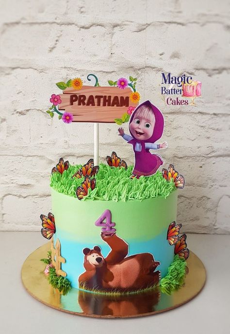 Cake Designs Masha And The Bear, Marsha The Bear Cake, Masha Cake Design, Masha N Bear Cake, Masha And Bear Cake Designs, Masha And The Bear Cake Ideas, Masha And The Bear Theme Birthday Party, Masha Theme Cake, Marsha And Bear Cake