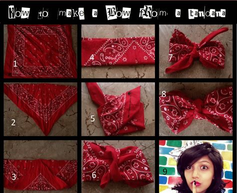 Bandana to bow Bandana Crafts, How To Tie Bandana, Nail Bags, Make A Bow, Cute Sewing Projects, Fabric Flower Tutorial, Hair Braid Videos, Diy Headband, Camping Crafts