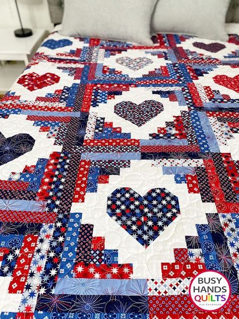 Heart Log Cabin Quilt Pattern Free, Log Cabin Heart Quilt Block Free Pattern, Patriotic Quilts Patterns Free, Quilts Of Valor Patterns Free Easy, Quilt With Hearts, Veteran Quilts, Valentine Quilts, Americana Quilts, Quilt Planner