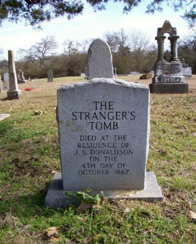 In October 1867, a man was found wandering in the Donaldson's yard. He was incoherent and very sick. He never was able to tell them who he was. He died October 4, 1867 and was buried in the Donaldson's plot in The Ladonia Cemetery." Gashlycrumb Tinies, Famous Tombstones, Cemetery Monuments, The Strangers, Cemetery Statues, Grave Stones, Cemetery Headstones, Famous Graves, Edward Gorey