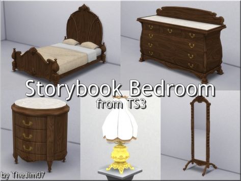 Mod The Sims: Storybook Bedroom by TheJim07 • Sims 4 Downloads Storybook Bedroom, 1920s Furniture, Sims 4 Decades Challenge, Royal Bedroom, Sims Medieval, Medieval Furniture, Victorian Bedroom, Sims Building, Bedroom Items