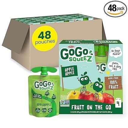 Amazon.com: GoGo squeeZ Fruit on the Go, Apple Apple, 3.2 oz (Pack of 48), Unsweetened Fruit Snacks for Kids, Gluten Free, Nut Free and Dairy Free, Reclosable Cap, BPA Free Pouches : Grocery & Gourmet Food Fruit Snacks For Kids, Snack Bin, Snack Factory Pretzel Crisps, Snack Stash, Lunch Box Backpack, Bulk Snacks, Nut Free Snacks, Classroom Snacks, Box Backpack