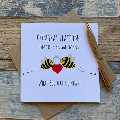 Engagement Card Handmade, Engagement Card Ideas, Engagement Congratulations Card, Engagement Cards Handmade, Engagement Greetings, Engagement Wishes, Bee Utiful, Engagement Quotes, Anniversary Cards For Wife