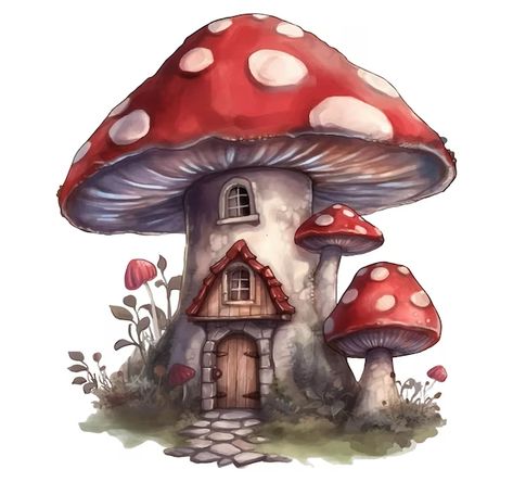 Toadstool Art, Knitting Cartoon, Prismacolor Combos, World Clipart, Mushroom Houses, Fairy Clipart, House Clipart, Winter Fairy, Butterfly House