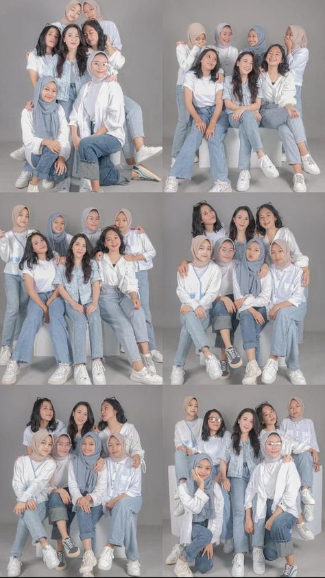 highly recommended photoshoot for you and your bestie Poses For 7 People Photo Ideas, Group Outfit Ideas Matching, Group Photo Outfit Ideas, Bestie Photoshoot Ideas Studio, Outfit Photo Studio, Poses For Group Pictures, Group Photo Studio, Outfit Foto Studio, Ootd Foto Studio