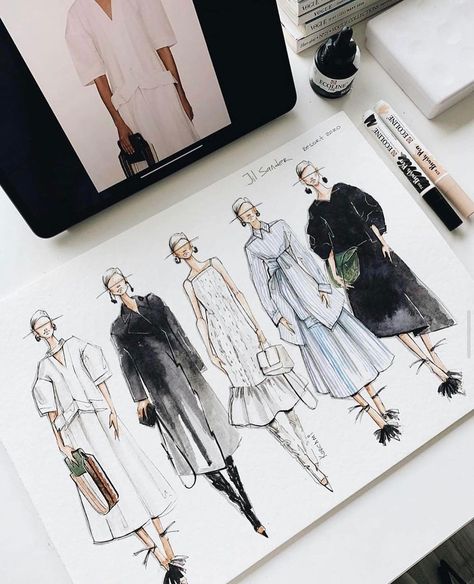 FASHION ILLUSTRATION STUDIO | Our bestseller - FASHION SKETCHING ONLINE course Learn how to build a stylized fashion figure, use watercolors in sketching technique… | Instagram Different Fabric Textures, Fashion Sketching, Fashion Model Sketch, Fashion Designer Studio, Fashion Figure, Fashion Figure Drawing, Illustration Studio, Fashion Illustration Watercolor, Fashion Illustrations Techniques