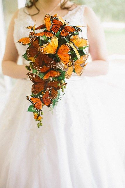 Butterfly Bouquet, Bouquet Bride, Offbeat Bride, Butterfly Wedding, Fantasy Wedding, Orange And Yellow, Beautiful Bouquet, Bohemian Wedding, Bride Wedding