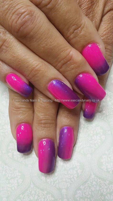 Bright Pink And Purple Nails, Hot Pink And Purple Nails, Pink And Purple Ombre Nails, Pink And Purple Nails, Pedi Inspiration, Purple And Pink Nails, Hand Nail Art, Nails Training, Purple Ombre Nails