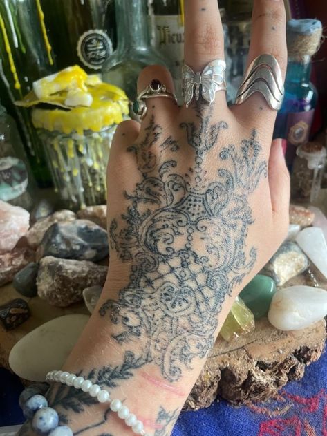 Tattoos Inspired By Famous Works Of Art, Guarder Tattoo, Interdimensional Tattoo, Sleaze Tattoos, Multiple Back Tattoos, Whimsy Goth Tattoo, Euro Trash Tattoo, Vintage Inspired Tattoos, Mage Tattoo